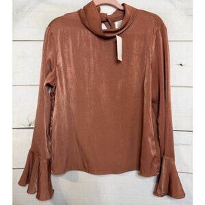 J.O.A. NWT Top M High Neck Bell Sleeves Rust‎ Office Wear To Night Out